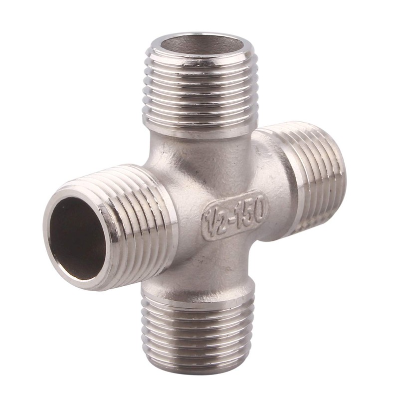 DERPIPE 1/2" Male NPT 4 Way Cross Coupling, Stainless Steel