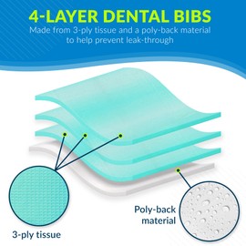 TIDI 917410 Ultimate Dental Bib, Teal, 4 Layers, 13” W x 18” L (Pack of 500) ― Disposable Dental Bibs ― Embossed ― 3-Ply Tissue ― Poly Back To Help Prevent Leak-Through ― Nail Towels ― Tattoo Bibs
