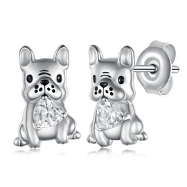French Bulldog Earrings 925 Sterling Silver Cute Dog Stud Earrings Animal Jewelry Gifts for Women
