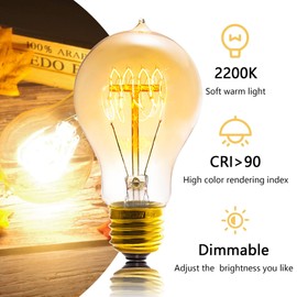 Sevici Edison Bulb, A19 Bulbs 6 Pack, Retro Style Incandescent Light Bulbs,Dimmable 120V 40W Antique Vintage Light Bulb, 240 Lmens E26 Base, Amber 2200K Warm White Light, for Home Office Desk Lamp