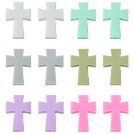 Ornazy 30 pcs 6 Colors Cross Silicone Beads Colorful Jesus Faith Silicone Focal Beads for DIY Beaded Pen Bracelets Keychains Jewelry Making