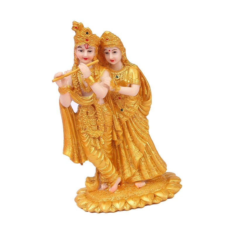 Qianly Hindu Radha Krishna on Lotus Statue Lifelike Decorative 10.5x8x18.8cm