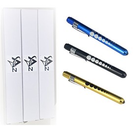 Penlight Reusable Set of 3 (Black Blue Gold) Medical Aluminum LED Pen Light with Pupil Gauge (A2Z Brand)