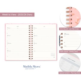 Matilda Myres 2025-26 A5 Diary and Notebook Set | Mid Year Diary + Notebook Set | Stationery Gift Set | A5 Student Diary from July to July | Pink