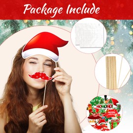 HOWAF Christmas Photo Booth Props with Sticks, 28 pcs Christmas Funny Selfie Prop for Christmas Party Decoration Winter Holiday Party Favors, Merry Boxes Snowmen Hat Photo Props Kits