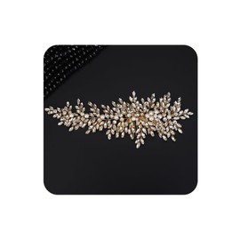 Teyglen Gold Rhinestone Wedding Headband Large Crystal Pearl Hair Comb Headband Bridal Hair Accessories for Bride Rhinestone Headpiece for Women Girls (Gold)