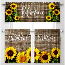 FNLNDO Sunflower Kitchen Curtains and Valances Set 3 Pieces Yellow Sunflower Kitchen Curtains Spring Summer Window Treatments for Cafe Living Room Decor