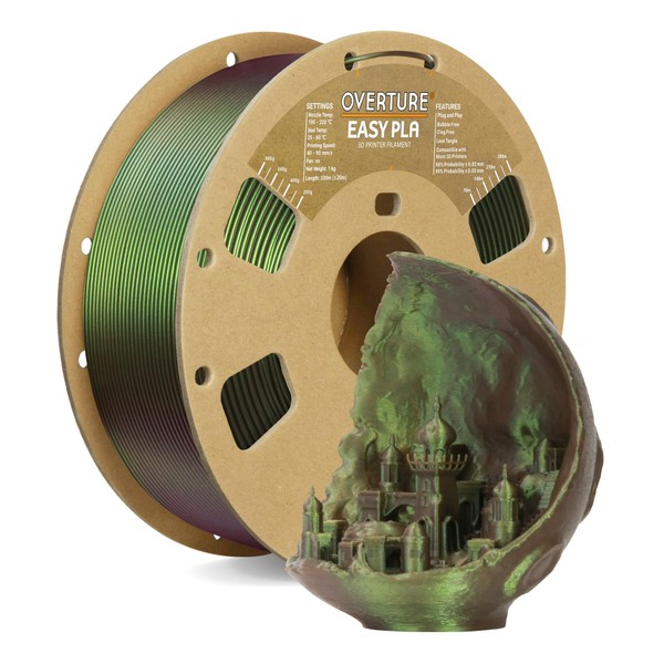 OVERTURE Color Changeable PLA 1.75mm 3D Printer Filament Green Starlight