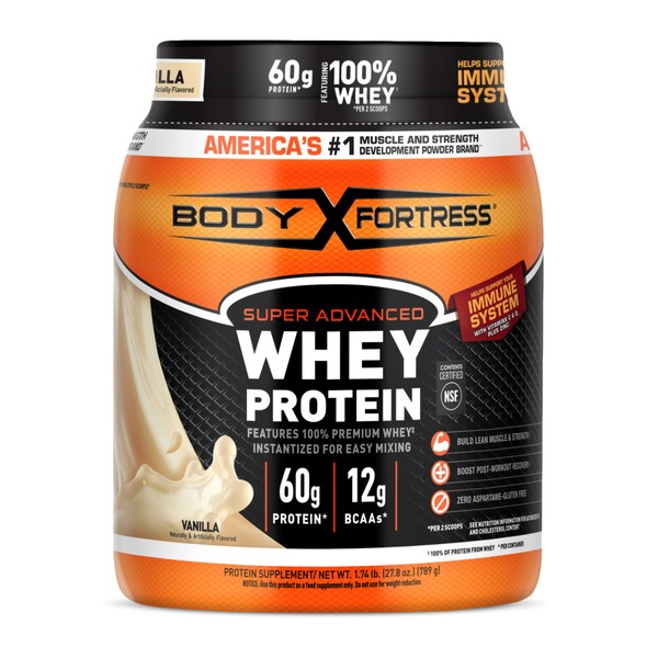 Body Fortress Super Advanced Whey Protein Powder, Vanilla, Immune Support