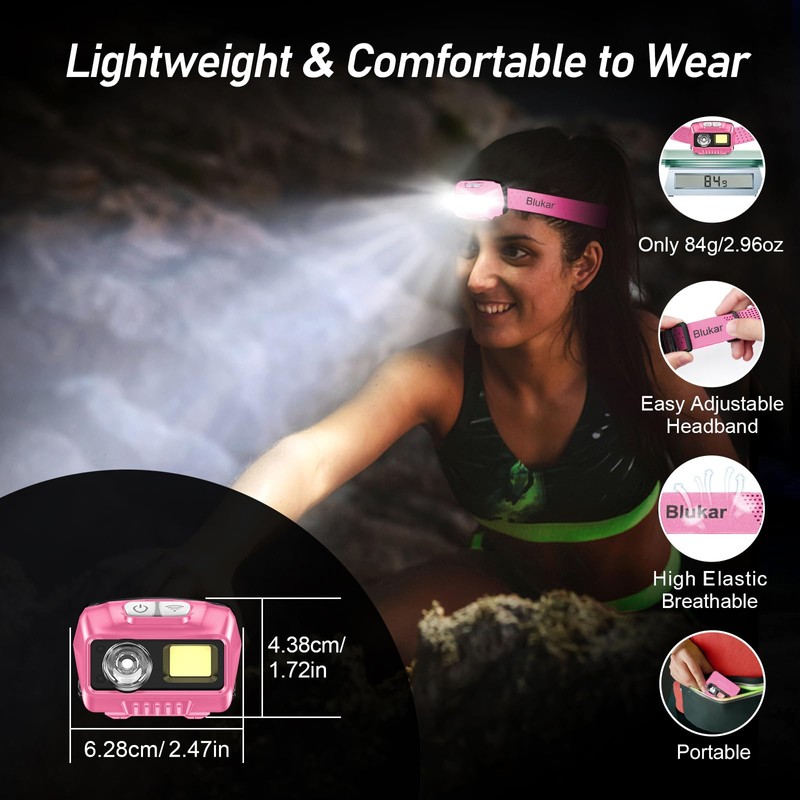 Blukar LED Headlamp,2000L Super Bright Rechargeable Headlight Flashlight with White&Red