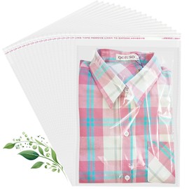 QOIUSO 9x12 Inch Self-Sealing Clear Plastic Shipping Bags for Clothes, 100 Pack OPP Poly Cellophane Packaging Bags with Reinforced Edges for Small Business Garment Storage & Mailing