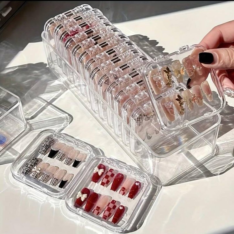 Press On Nail Storage Box Set, 10 Pieces, Transparent Acrylic