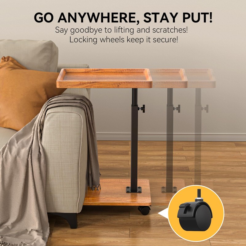XNSDXV C Table End Table Adjustable Height, 360°Swivel TV Tray