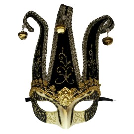 KBW Golden Lion Jester Venetian Masquerade Mask Black Silver Gold, Purple - Black w/ Silver