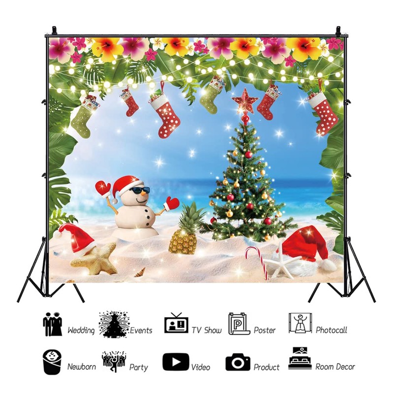 Summer Christmas in July Backdrop Hawaiian Beach Christmas Party Decoration