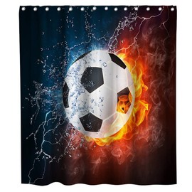 Cool Shower Curtain Sport Soccer Fire and Water Theme Fabric Bathroom Decor Sets with Hooks Waterproof Washable 72 x 72 inches Yellow Black and White