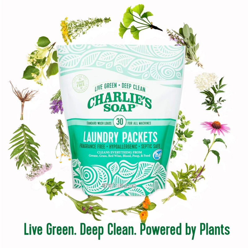 Charlie's Soap - Unscented Powdered Laundry Packets 30 Count (6