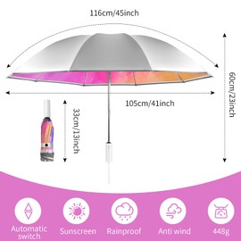 UPF 50+ Sun Umbrella UV Protection, UV Blocking Umbrella with Silver Cooling Coating, Travel Umbrella Compact Portable, Large Inverted Windproof Colourful Rain Umbrella (Sunset Purple)