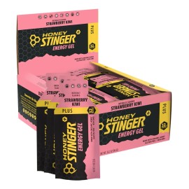 Honey Stinger Energy Gel Plus, Con Cafeína 32mg 24pz/31g Sabor Fresa Kiwi
