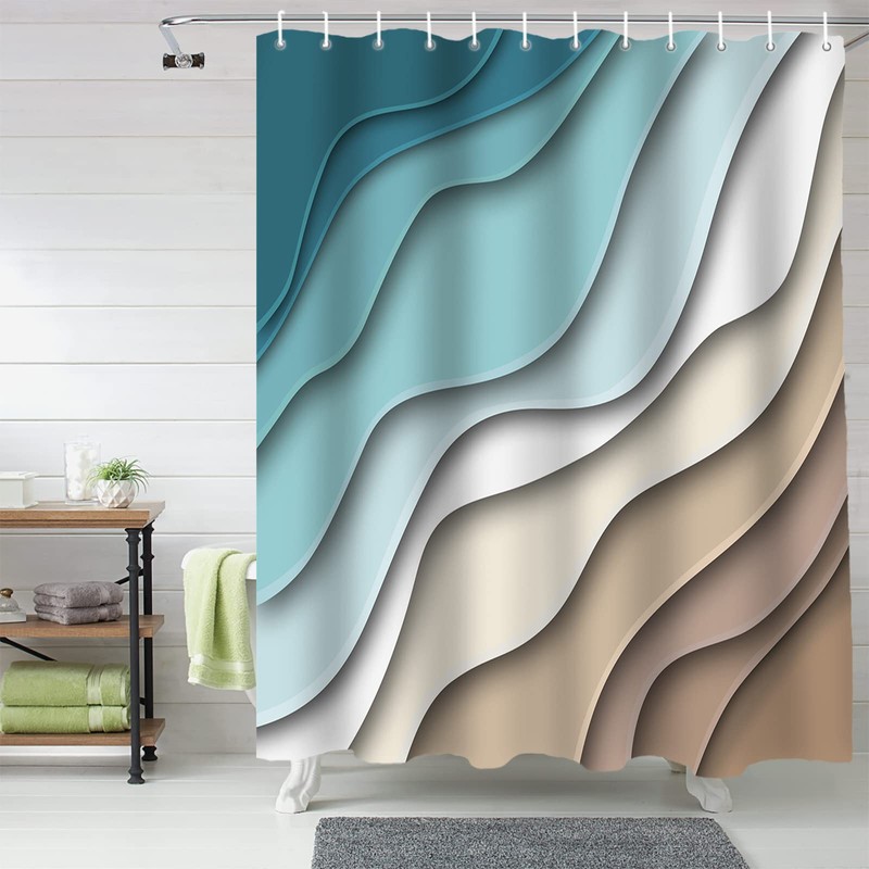 BestLives Shower Curtains for Bathroom Geometric Ocean Bathroom Curtain Turquoise