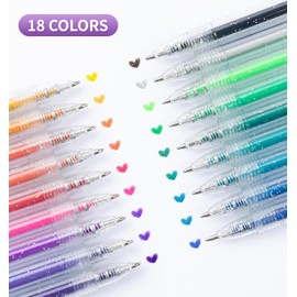 Glitter Gel Pens, 18 Colors Metallic Vibrant Sparkle Gel Pens for Coloring Journaling Drawing Doodling Colored Pen Colored Gel Pens for Kids Adult Fun Pens 0.8-1mm