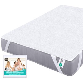 Utopia Bedding Waterproof Strap Mattress Protector Small Double Bed 120 x 190 cm White, Fits Up to 30cm Deep Mattresses, Premium Terry Mattress Protector, 4 Side Elastic Strap Mattress Cover