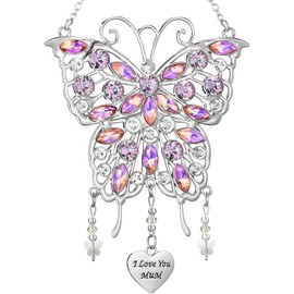 Butterfly Suncatcher Wind Chime Mom's Birthday Gift Wind Chime with Heart Charm I Love You Mom Gifts for Mother