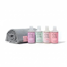 Only Curls Starter Pack & Microfibre Towel, Curl Defining Mini Set, Nourishing Shampoo, Detangling Conditioner, Curl Creme, Enhancing Gel & Curly Hair Wrap, Frizz-Free Travel Pack, 100ml x4