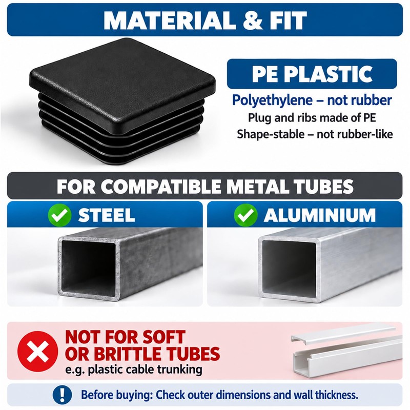 shinfly 35x35 mm Square Tube Inserts, Black PE Plastic End