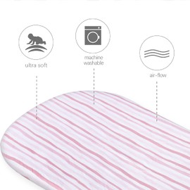 Biloban Bassinet Fitted Sheets (35''x21'') Fit for Most Bedside Sleeper Bassinets, Compatible with Besrey/TCBunny 2-in-1 Baby Bassinet & Bedside Sleeper, Jersey Knit Cotton, Breathable, Pink, 2 Pack