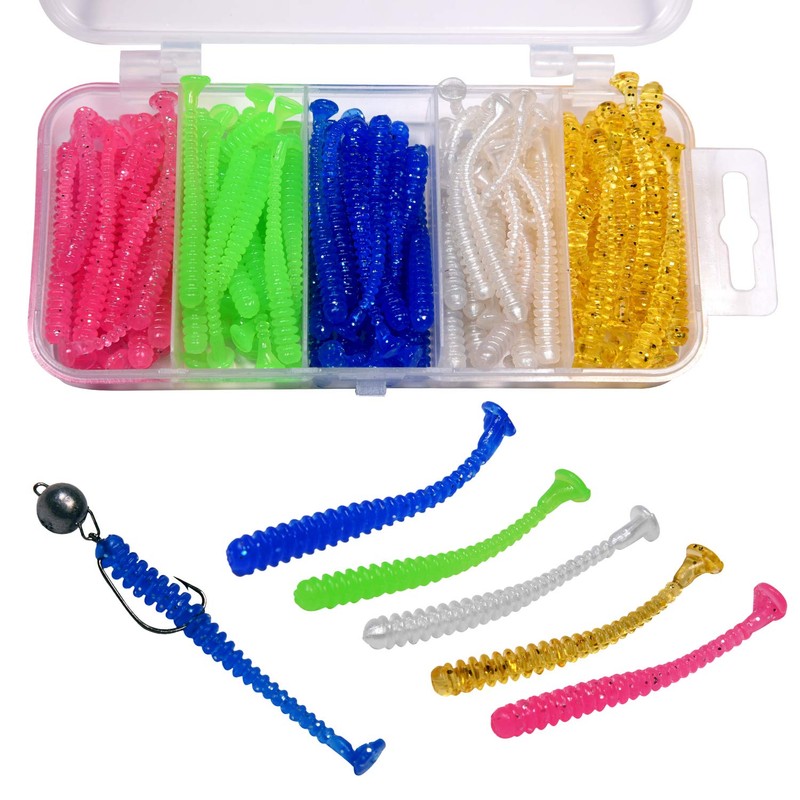thkfish 50pcs/box Micro Fishing Soft Lures Plastic Worm Baits Paddle