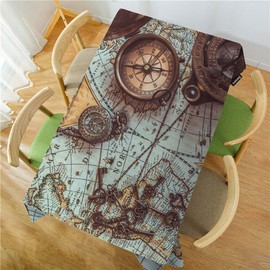 Swono Ancient World Map Table Cloth Rectangle Tables Retro Compass Skeleton Key Bronze Coin Kitchen Table Cover Oblong 52"X70" Tablecloth for Dining Table Buffet Parties Patio Camping