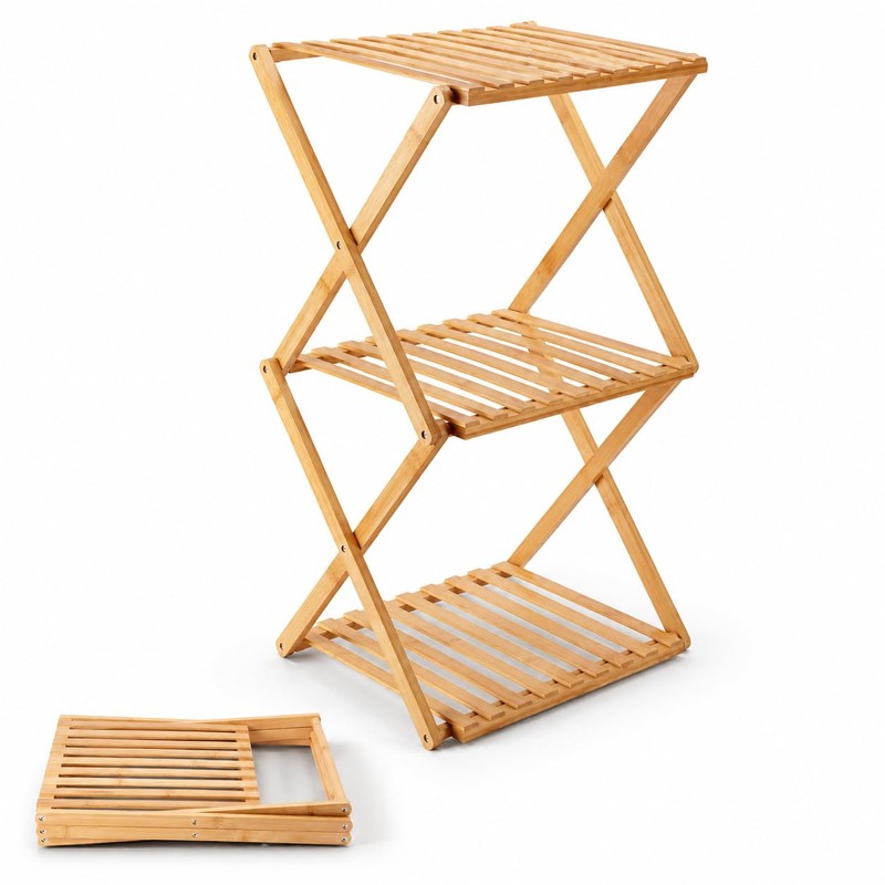 BAMHIGHS 3-Tier Bamboo Folding Shelf, Multi-Purpose Storage Rack for Shoes,
