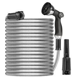 Ainpota Metal Garden Hose Water Hose 100ft Heavy Duty Stainless Steel Water Pipe with Sprayer & Nozzle Flexible Lightweight Hose No Kink Pet Proof Hose for Yard, Outdoors, Rv