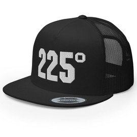 RIVEMUG NG 225 Degrees - BBQ - Grilling - Smoking Meat Flat Bill Trucker Hat High Crown Adjustable Cap Black