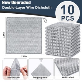 Navona 10 Pcs New Upgrade Steel Wire Dishcloth,Double-Layer Steel Wire Cleaning Cloth,Powerful Cleaning Non-Scratch Wire Dishcloth Rag for Cookware, Sinks, Dishes, Stove Tops