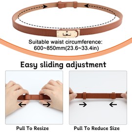 QGGTQG Women's Belt, Pack of 2, Women's Slimming Classic Plain Decorative Waist Belt, Adjustable Thin Belt with Alloy Buckle, Black and brown