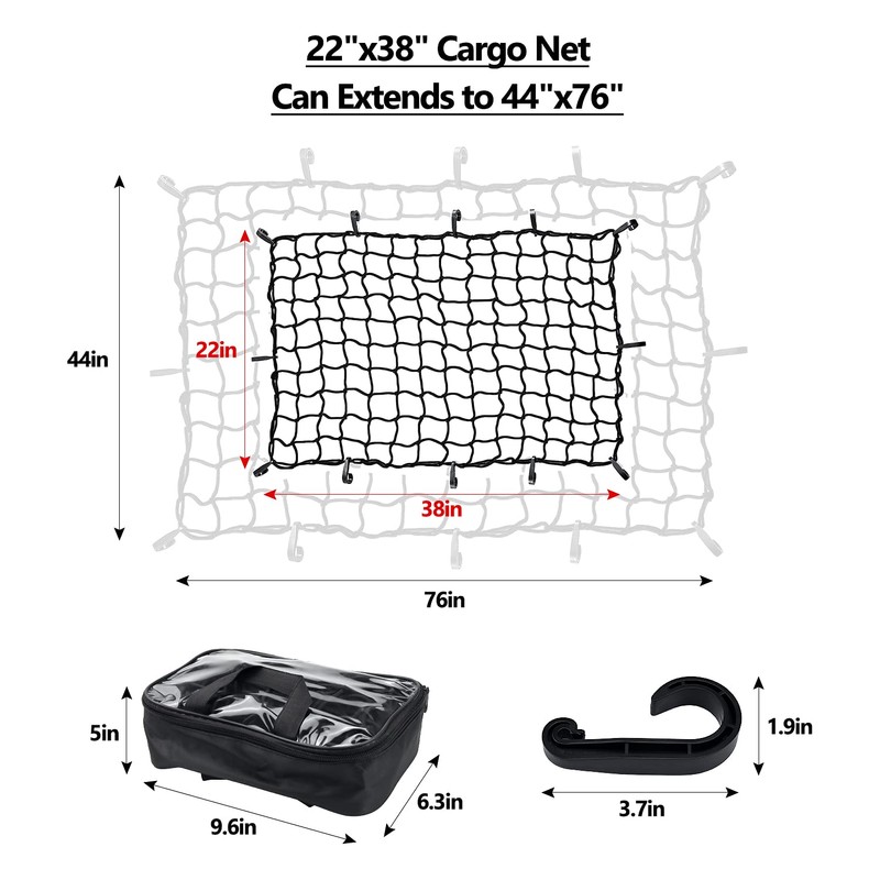 2’x3’ Bungee Cargo Net Stretches to 4'x6' for Truck Bed,Pickup