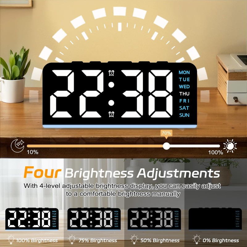 Necomi 【Upgrade】 6.8'' Digital Alarm Clock, LED Alarm Clock with