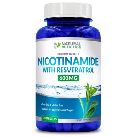 Natural Nicotinamide with Resveratrol  600mg Vitamin B-3  - 120 Veggie Caps  Free SHIPP
