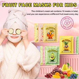 LZXLUKGIR 10 Pack Fruit Face Masks Skincare for Kids,Hydrating Kids Face Masks Spa,Moisturize Facial Mask for Women Skin Care,Christmas Birthday Gifts for Teen Girls,Suitable for All Skin Types