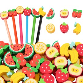 30 piezas de borradores de lápiz para niños, lindos toppers de lápiz con forma de fruta a granel, divertidos, tapas de lápiz para Pascua, suministros escolares, premios, regalos, recuerdos de fiesta