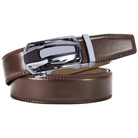 DOOPAI Men's Adjustable Ratchet Belt - Brown Leather Dress Belt for Men, Customizable Fit, Easy to Use, Maximum Durability