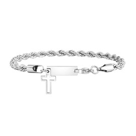 Raymard Mens Christian Cross 316L Stainless Steel Chain Bracelet, 8.3" Cuban/Link/Figaro French Rope Chain Bracelet for Men-Twisted Chain
