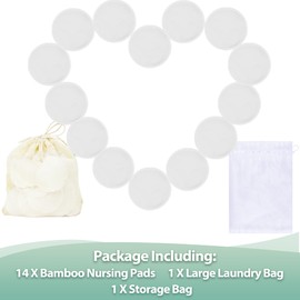 wegreeco Nursing Breast Pads (14 Pack) + Laundry Bag & Travel Storage Bag, 4.7 inch Option - Washable & Reusable Breastfeeding Nursing Pads (White, Plain Shape)