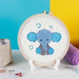 Punch Needle Embroidery DIY Elephant Cross Stitch Hoop Craft Kits Handcraft Embroidery