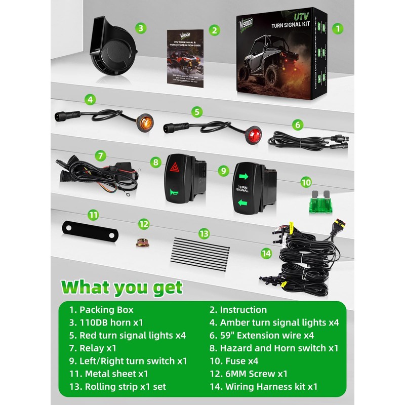 Vi9000 UTV Turn Signal Kit, Pre-Wired, Plug and Play Universal