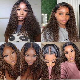 Brown Highlight Bundles 1B/30 Human Hair Bundles Highlight Curly Human Hair Ombre Bundles With Highlights 12 14 16 Inch Brazilian Unprocessed Remy Hair Light Brown Curly Bundles Hair Weave