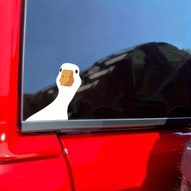 2 pcs Cartoon Goose Self-Adhesive Sticker, Animal Theme Rear Vehicle Decoration Funny Car Bumper Sticker,6 Inch Vinyl Decal, Waterproof,Die-Cut for Cars,Windows,Laptops - White