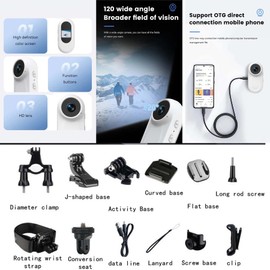 Mini Action Cam, Portable Camera with 360° Rotating Clip and Magnetic Clip, Waterproof Body Camera, Motorcycle Camera, Helmet Camera, for Cycling, Walking with Animals, Multifunctional Accessories